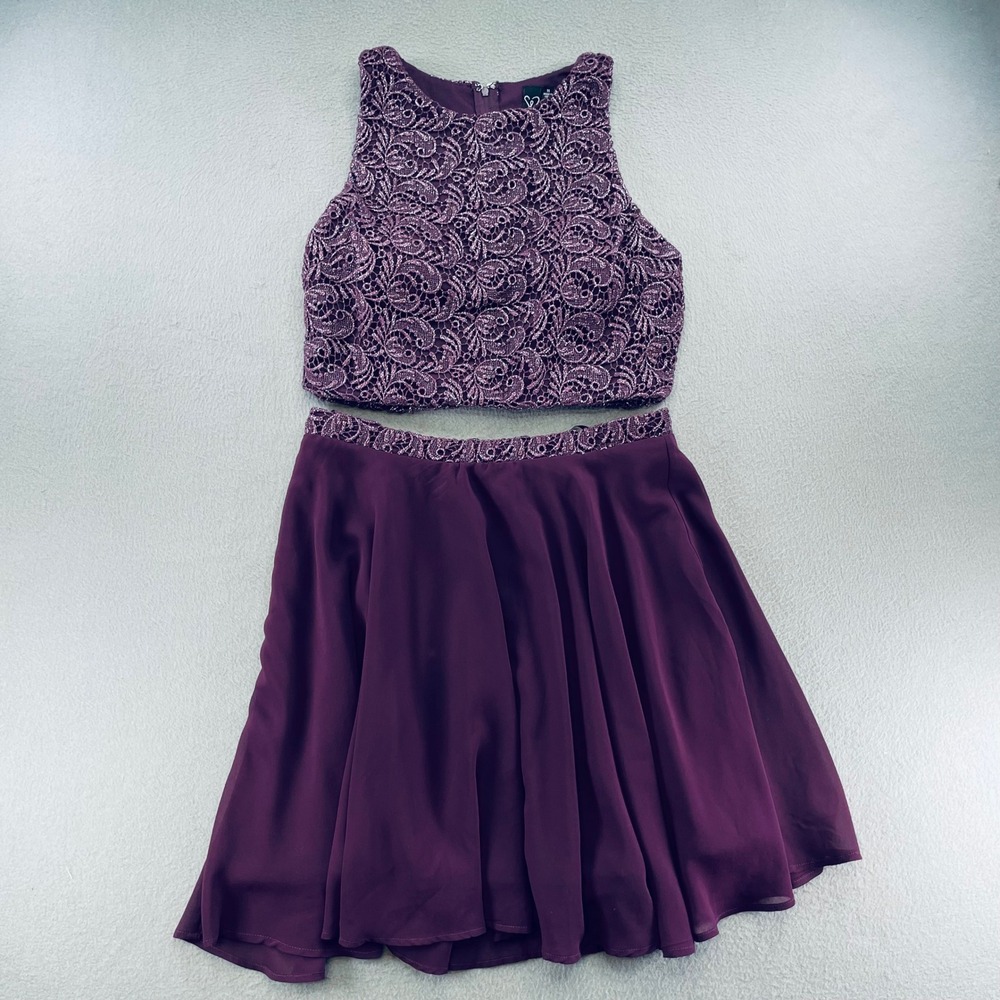 Windsor Women Two Piece Dress Lace Chiffon 11 Purple Homecoming Prom Skater